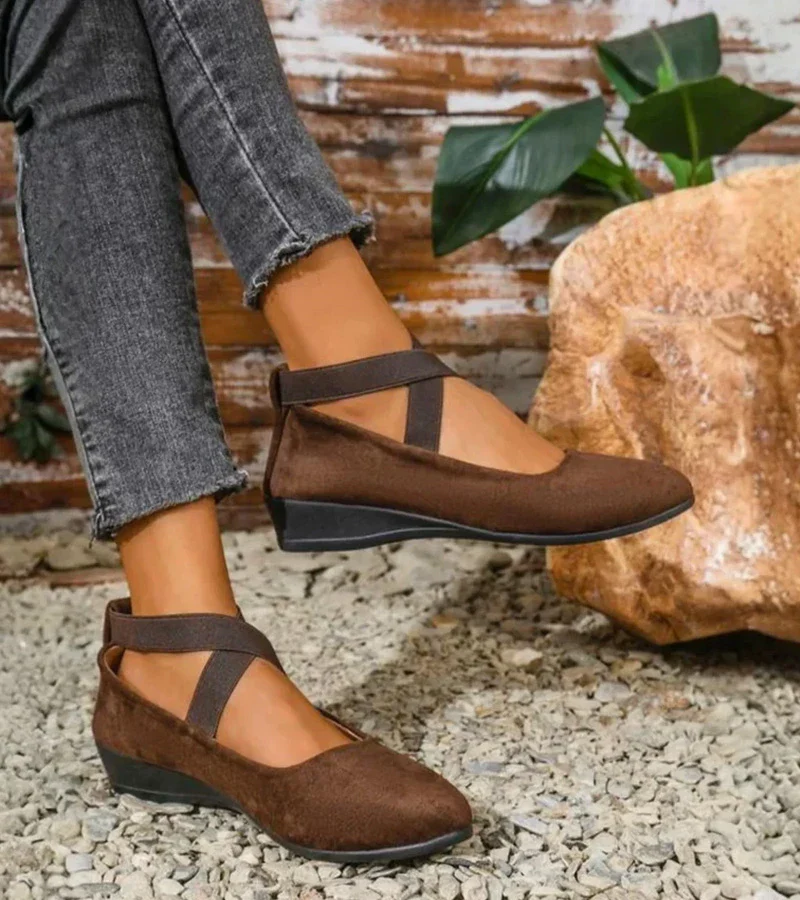 Ballerines Compensées Fermées Femme – Chaussures Confort à Brides Élastiques Croisées - Image 2