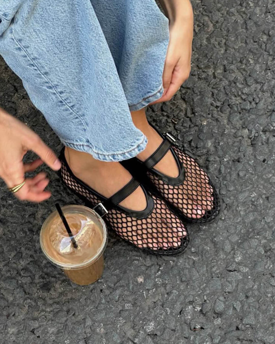 Ballerines femme en mesh respirant et details effet cuir - Elegantes et legeres