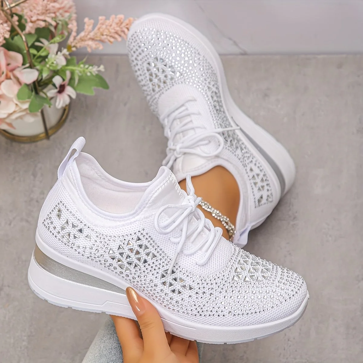 Baskets Orthopédiques Femme avec Soutien de la Voûte Plantaire et Strass – Confortables et Légères - Image 2