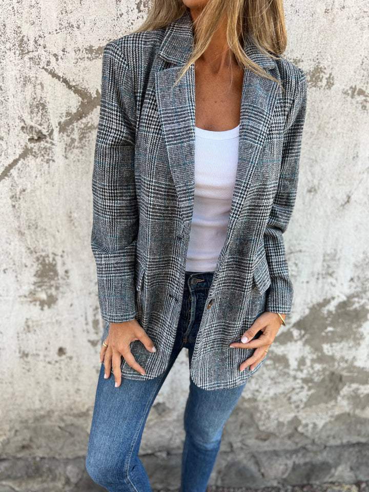 Blazer femme élégant à carreaux – Long col tailleur, veste légère stylée pour le bureau et le quotidien - Image 3