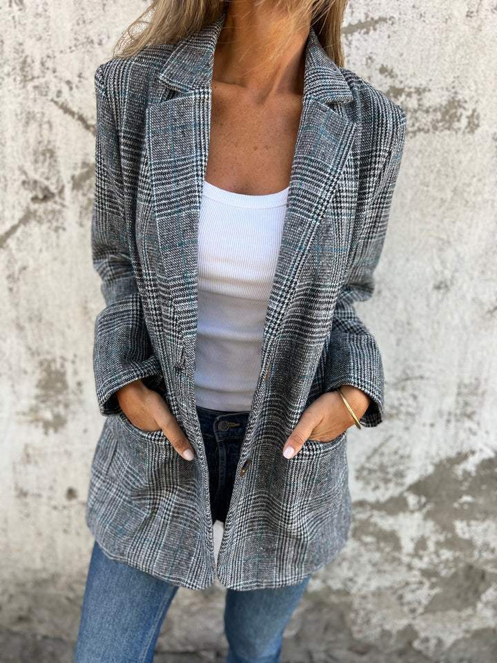 Blazer femme élégant à carreaux – Long col tailleur, veste légère stylée pour le bureau et le quotidien - Image 4