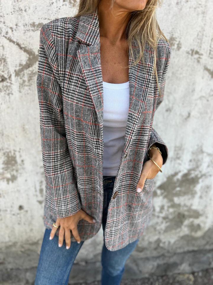Blazer femme élégant à carreaux – Long col tailleur, veste légère stylée pour le bureau et le quotidien - Image 5