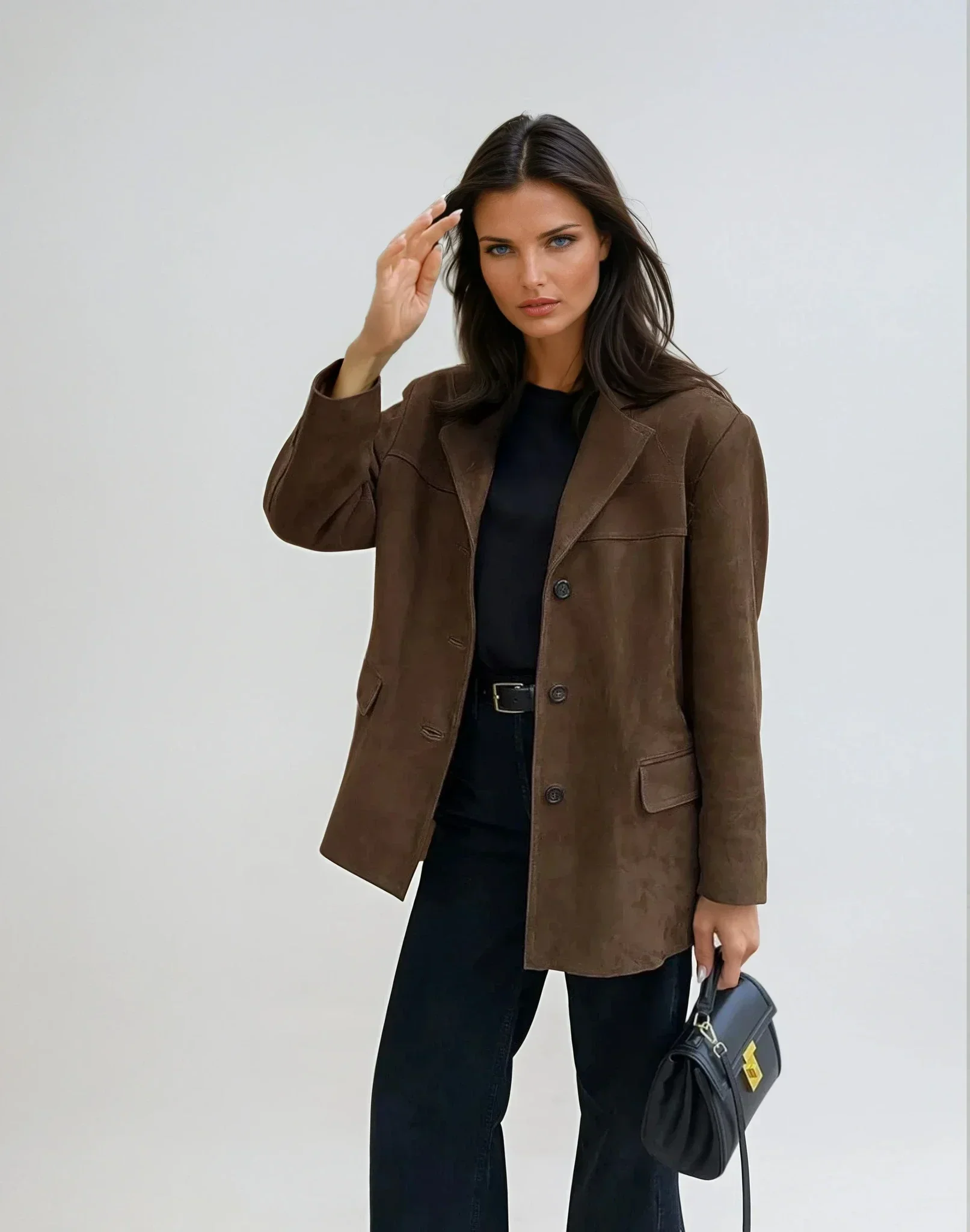 Blazer Femme en Suédine Marron à Poches – Veste Élégante