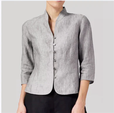Blouse Ajustée Élégante à Boutons Femme – Col Montant en V avec Manches 3/4 - Image 6