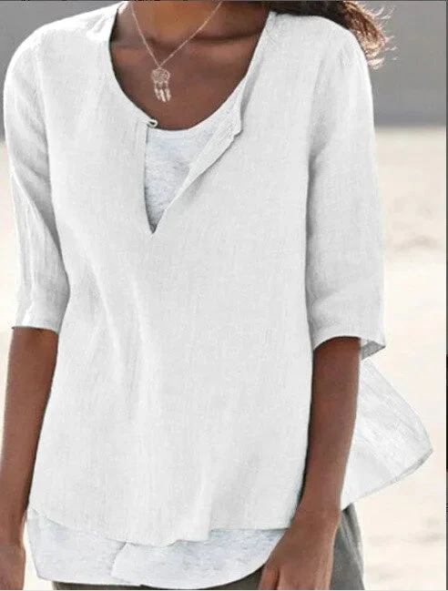 Blouse d’Été Femme Décontractée à Superpositions – Col V Coupe Ample - Image 3