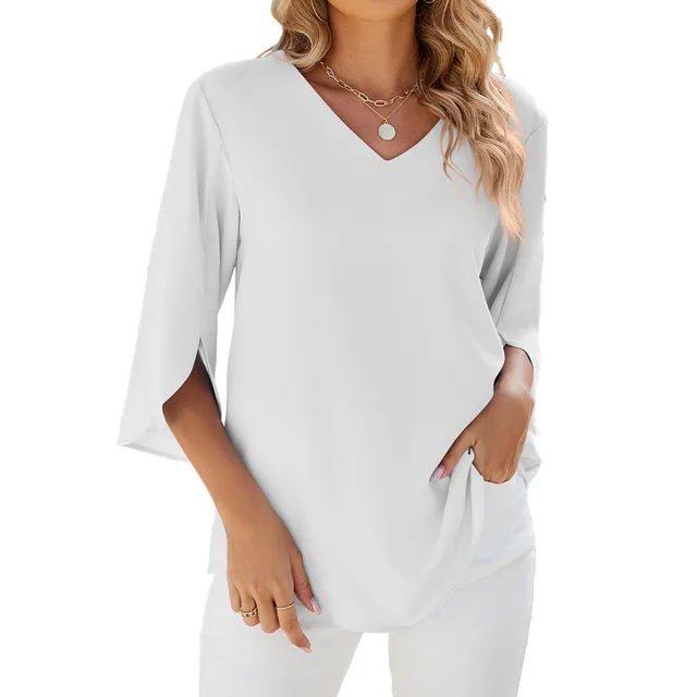 Blouse Élégante Femme Col en V Manches Trois-Quarts – Haut Léger Confortable Doux Unique au Quotidien ou au Bureau - Image 5
