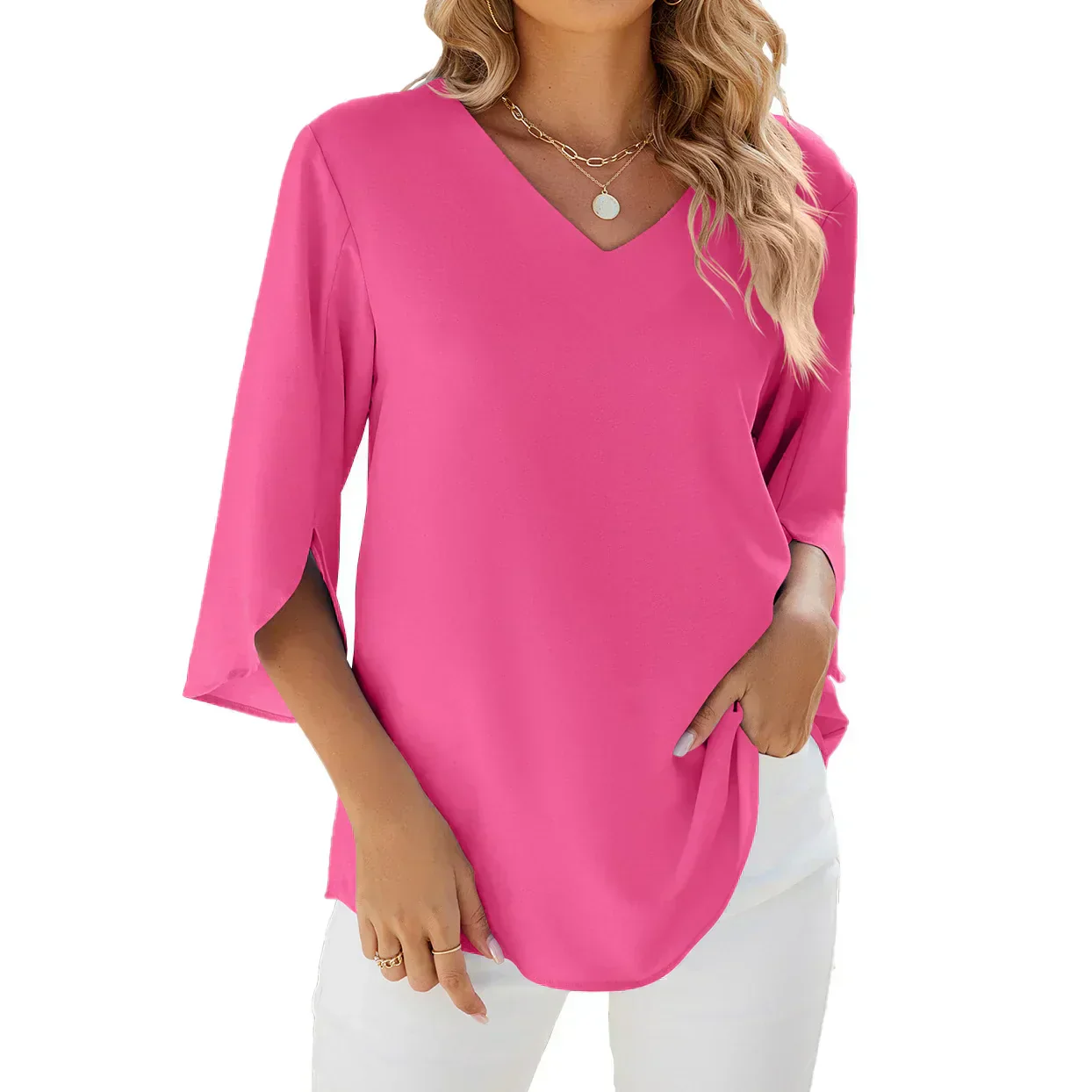 Blouse Élégante Femme Col en V Manches Trois-Quarts – Haut Léger Confortable Doux Unique au Quotidien ou au Bureau - Image 7