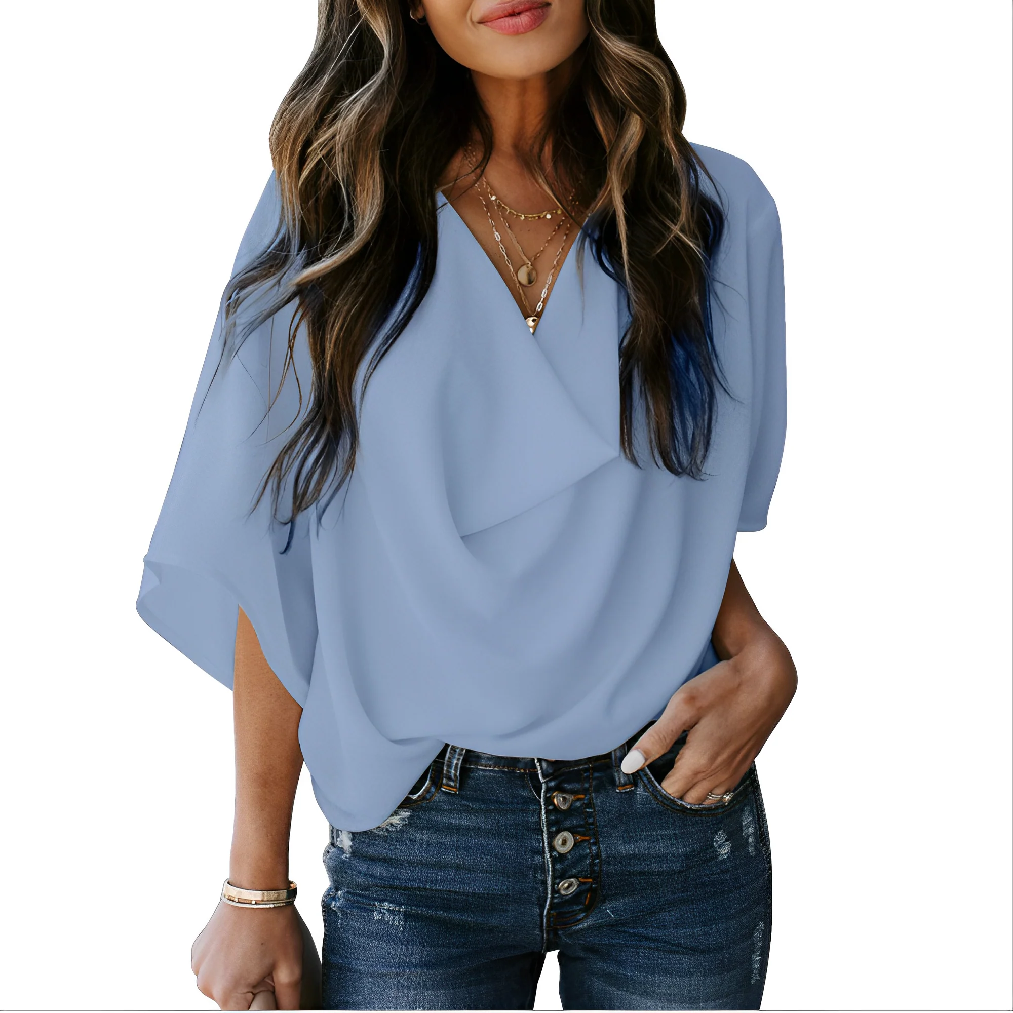 Blouse femme ample col en V - Legere et fluide - Image 2