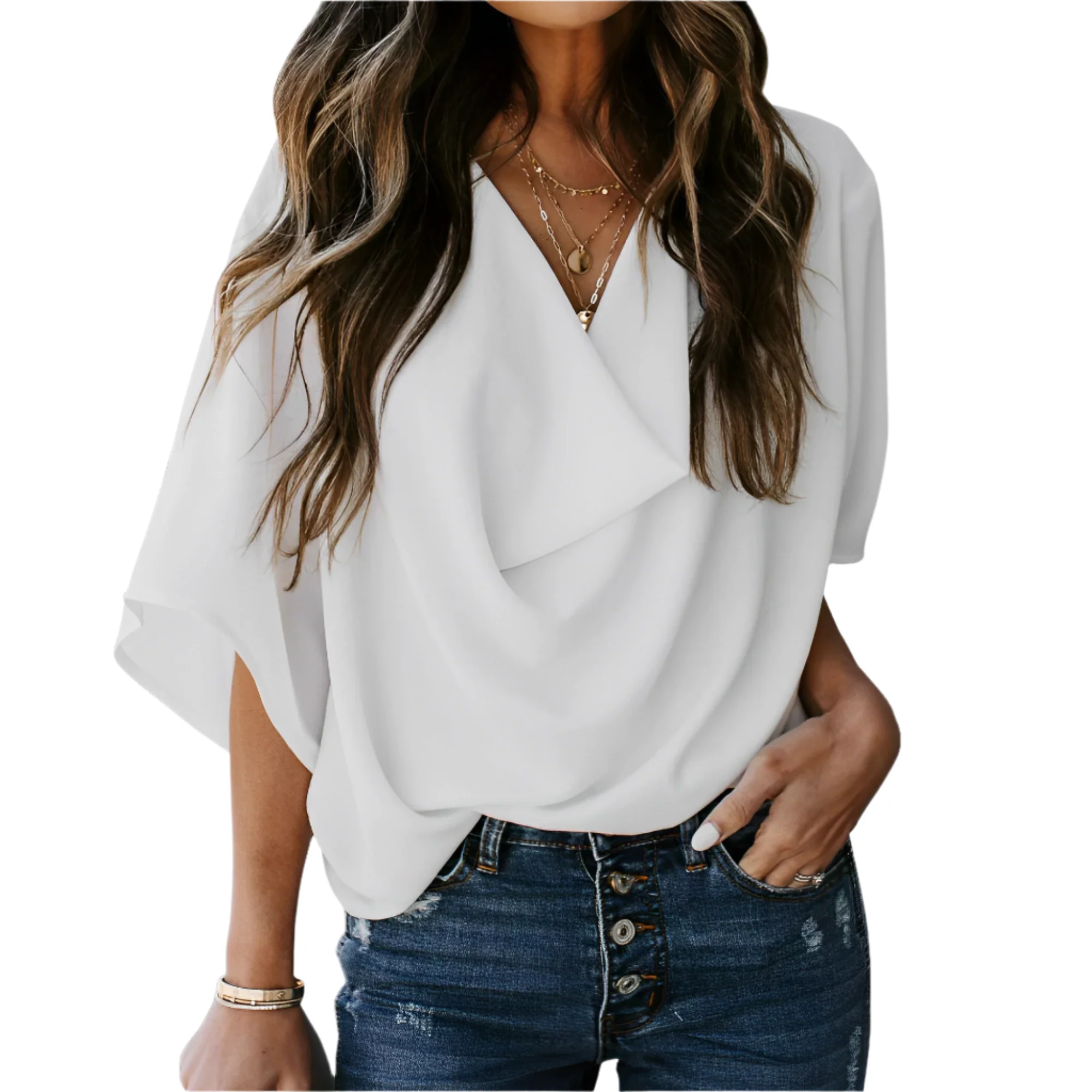 Blouse femme ample col en V - Legere et fluide - Image 4