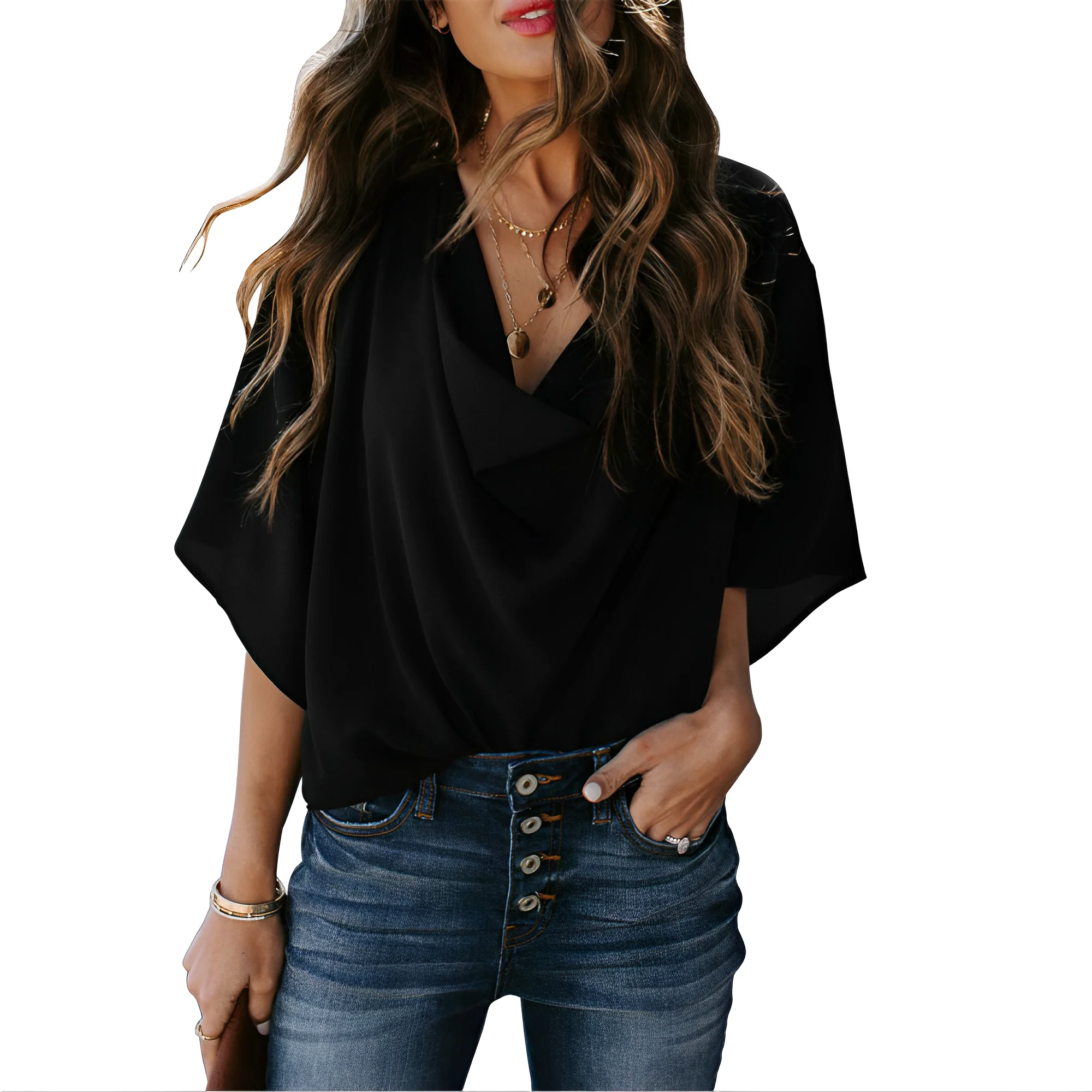 Blouse femme ample col en V - Legere et fluide - Image 5
