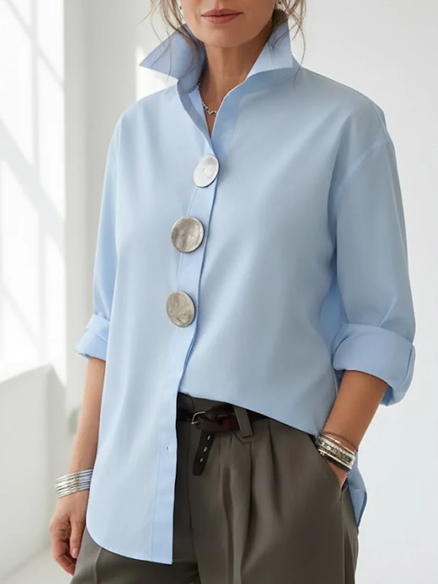 Blouse Femme Coton Lin – Col Montant Élégant Style Décontracté - Image 3