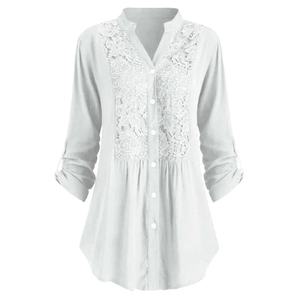 Blouse Femme Élégante en Dentelle à Boutons – Tunique Décontractée