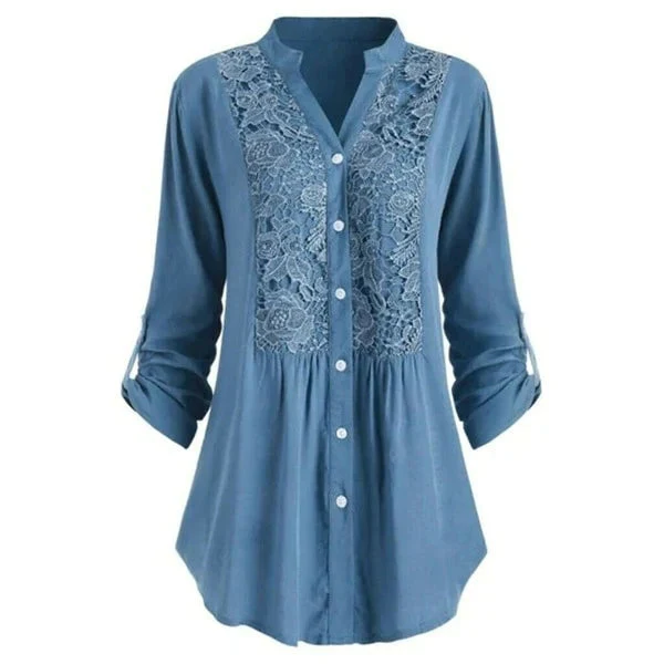 Blouse Femme Élégante en Dentelle à Boutons – Tunique Décontractée - Image 5