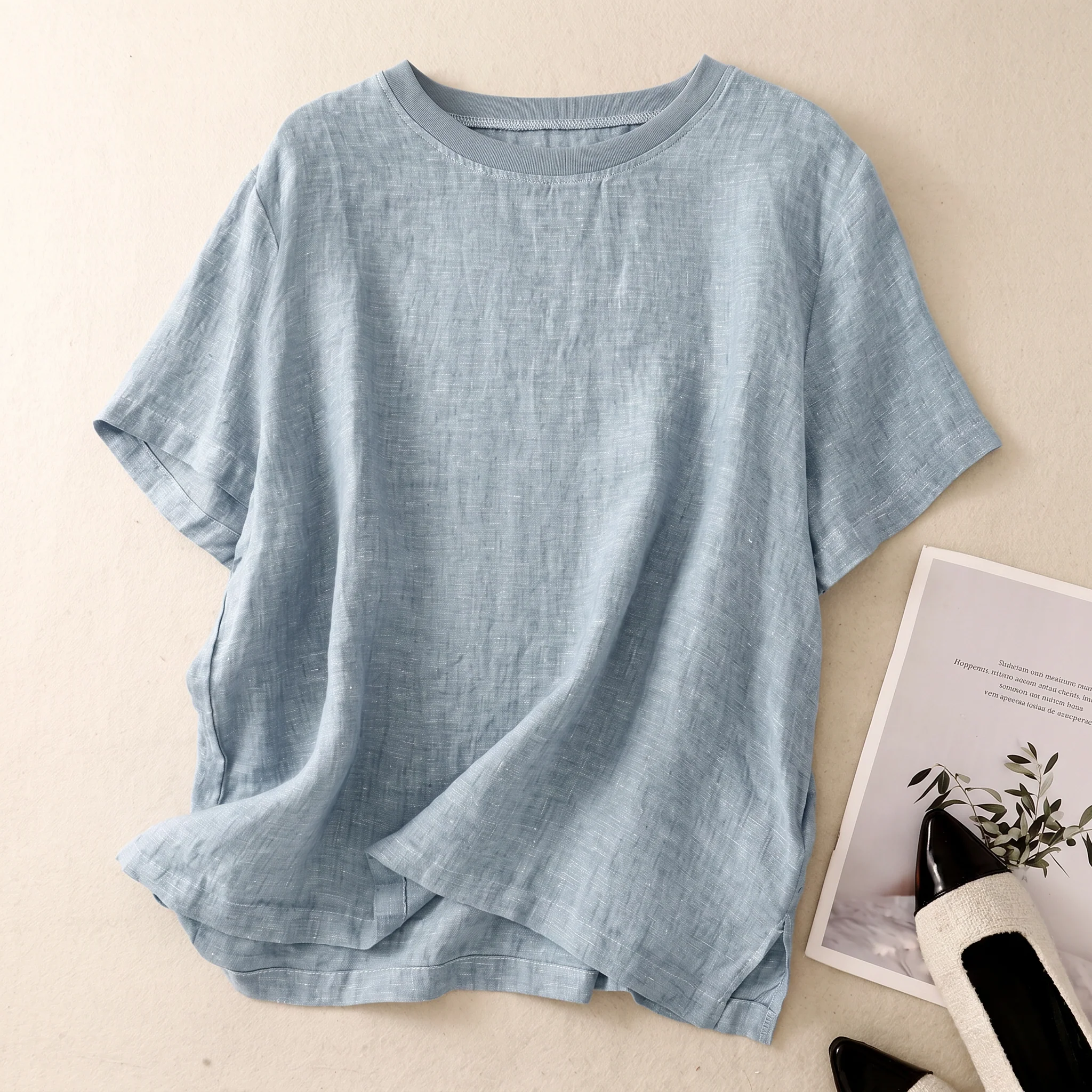 Blouse femme en coton a manches courtes - Legere et decontractee - Image 2