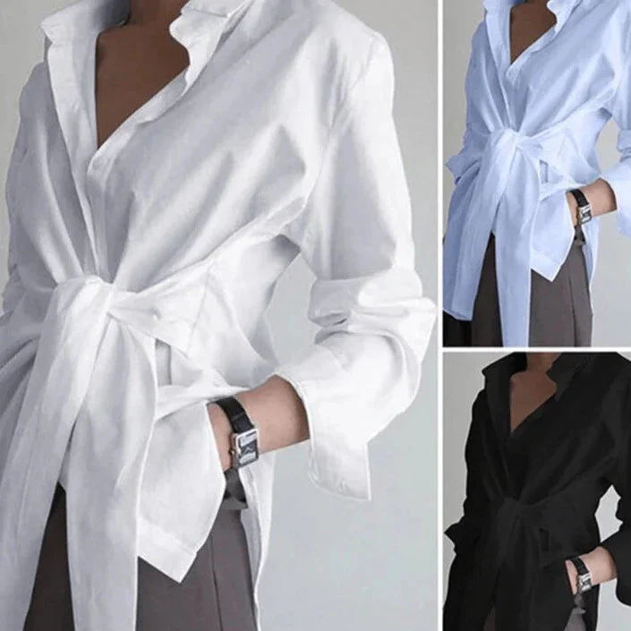 Blouse Femme Sophistiquée et Élégante à Manches Longues – Top à Taille Nouée - Image 4