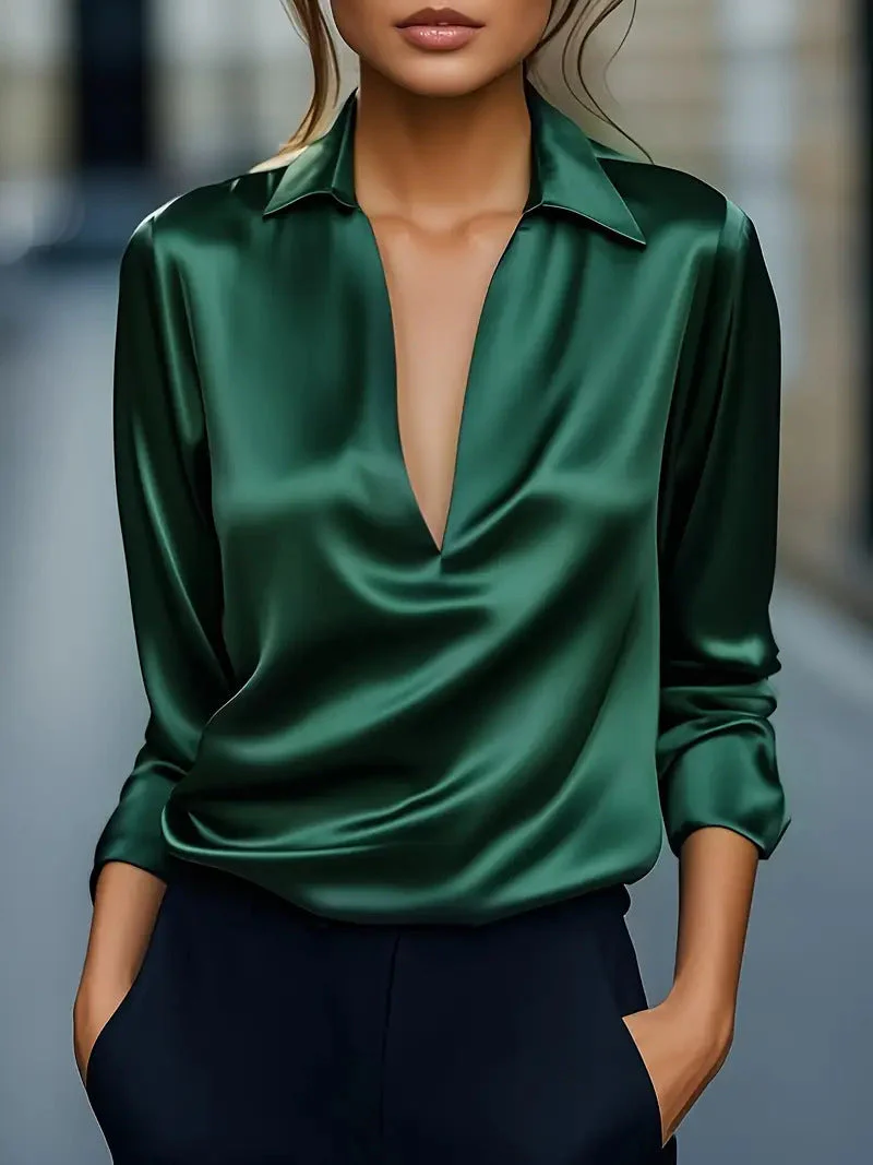 Blouse Femme Stylée Aspect Satin – Haut Décontracté Polyvalent à Col V - Image 11