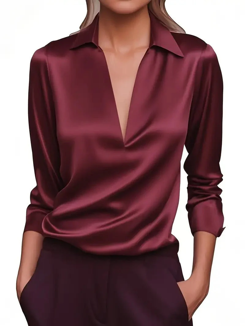 Blouse Femme Stylée Aspect Satin – Haut Décontracté Polyvalent à Col V - Image 8