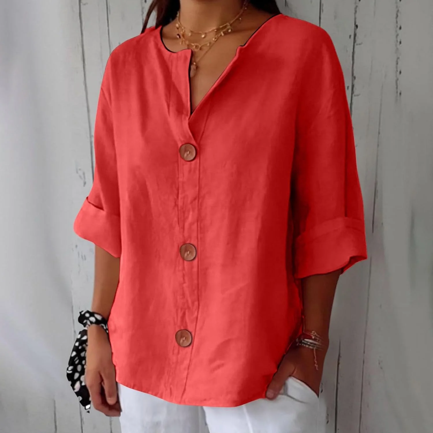 Blouse Gretel en lin beige boutonnée col tunisien - Image 6