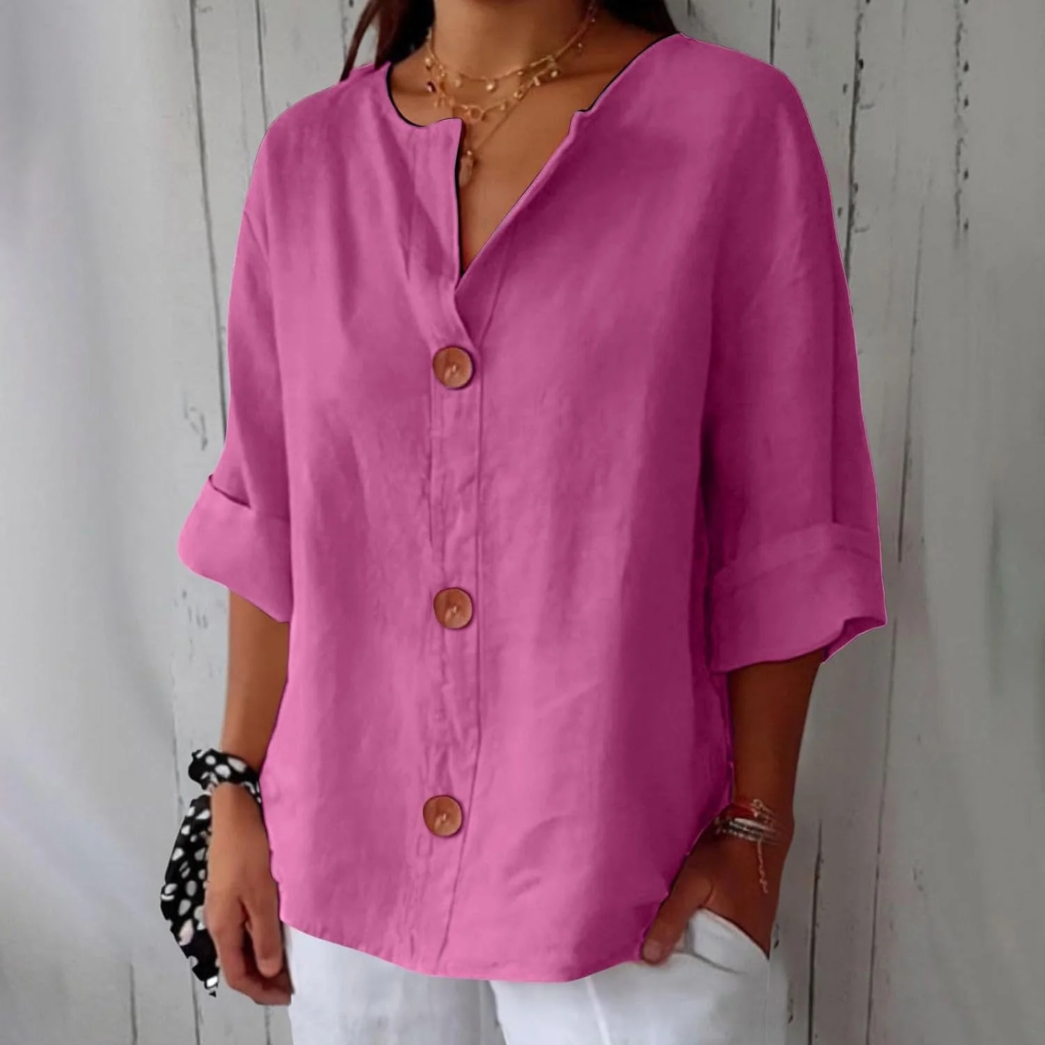 Blouse Gretel en lin beige boutonnée col tunisien - Image 7
