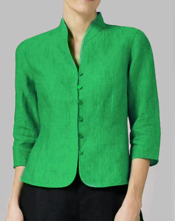 Blouse Vintage en Coton-Lin pour Femme – Haut Décontracté à Manches Longues - Image 3