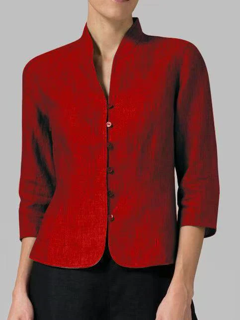 Blouse Vintage en Coton-Lin pour Femme – Haut Décontracté à Manches Longues - Image 4