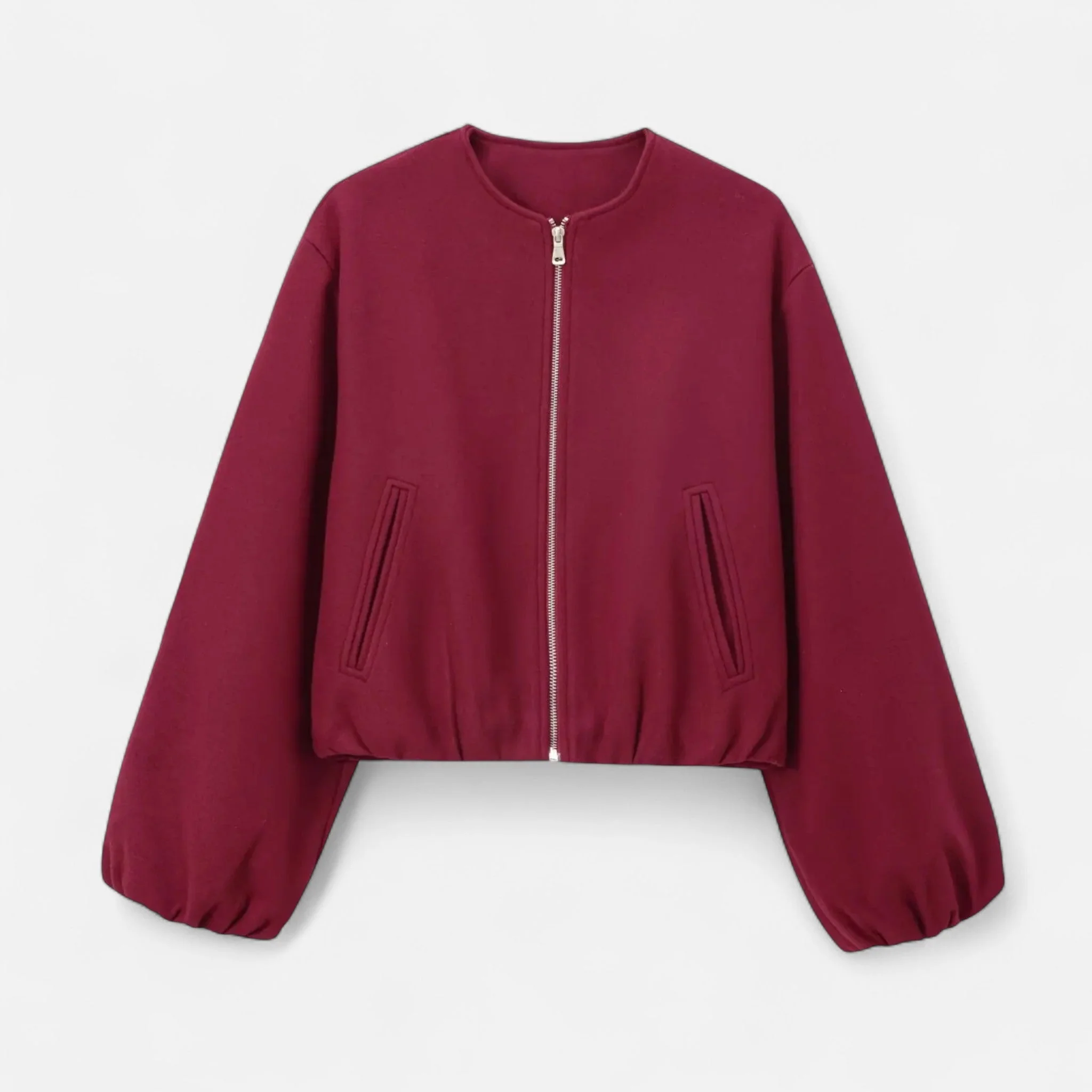 Blouson rétro zippé pour femme – Col rond, style urbain décontracté