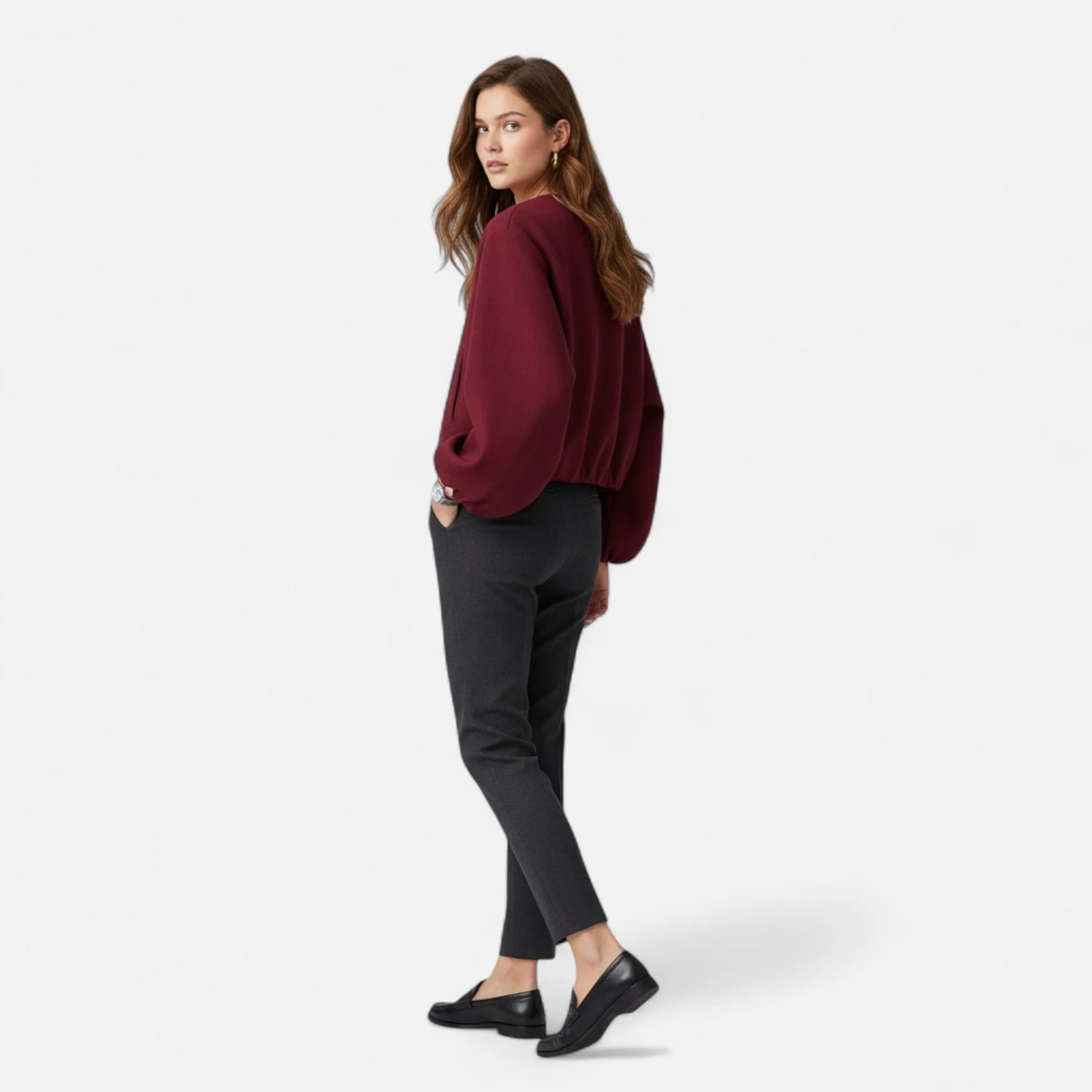 Blouson rétro zippé pour femme – Col rond, style urbain décontracté - Image 3
