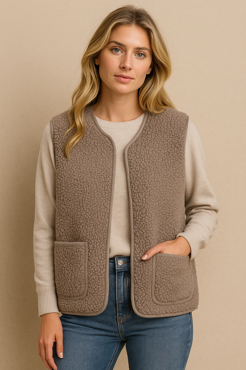 Bodywarmer Femme Grande Taille Teddy – Gilet Chaud Élégant avec Poches