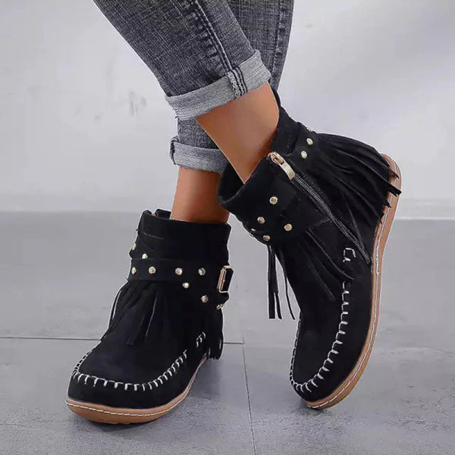Bottes à franges vintage pour femmes – Style hivernal chaud, élégant et décontracté - Image 2