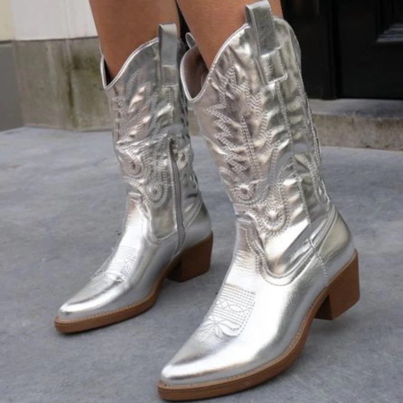 Bottes Cowboy Métalliques Élégantes Femme - Confort et Style - Bottes Noires Disponibles - Image 10