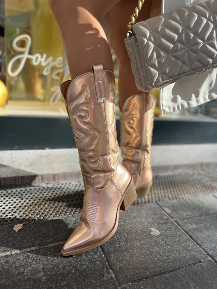 Bottes Cowboy Métalliques Élégantes Femme - Confort et Style - Bottes Noires Disponibles - Image 5