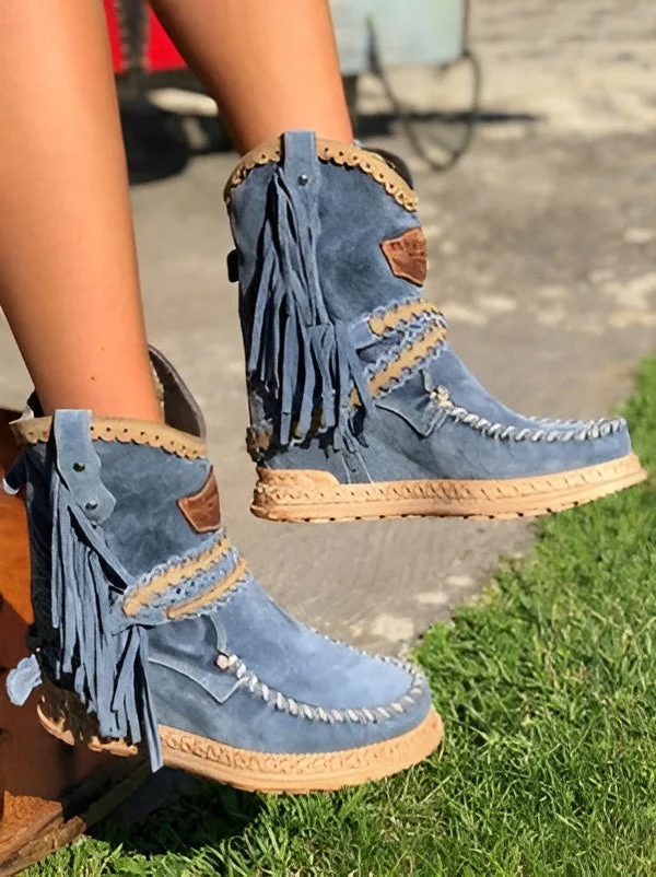 Bottes Élégantes et Durables avec Franges pour Femme – Semelle en Caoutchouc - Image 5