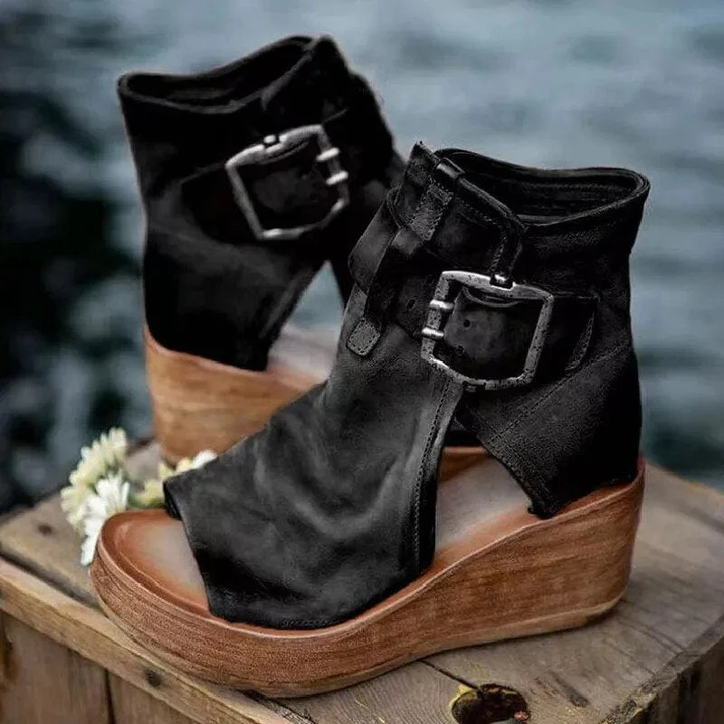 Bottes Femme à Plateforme en Daim à Bout Ouvert – Sandales à Talons Hauts Chunky Élégantes et Confortables - Image 2