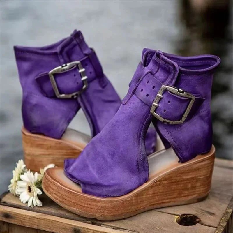 Bottes Femme à Plateforme en Daim à Bout Ouvert – Sandales à Talons Hauts Chunky Élégantes et Confortables - Image 3