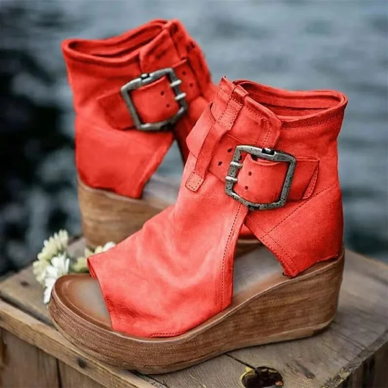 Bottes Femme à Plateforme en Daim à Bout Ouvert – Sandales à Talons Hauts Chunky Élégantes et Confortables - Image 4