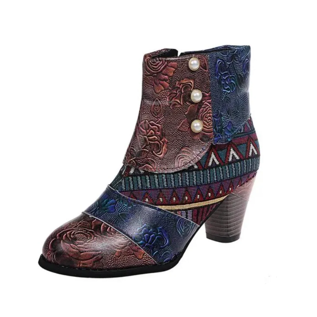 Bottes Femme Boho à Motifs Floraux – Talon Épais Confortable avec Fermeture Éclair - Image 5