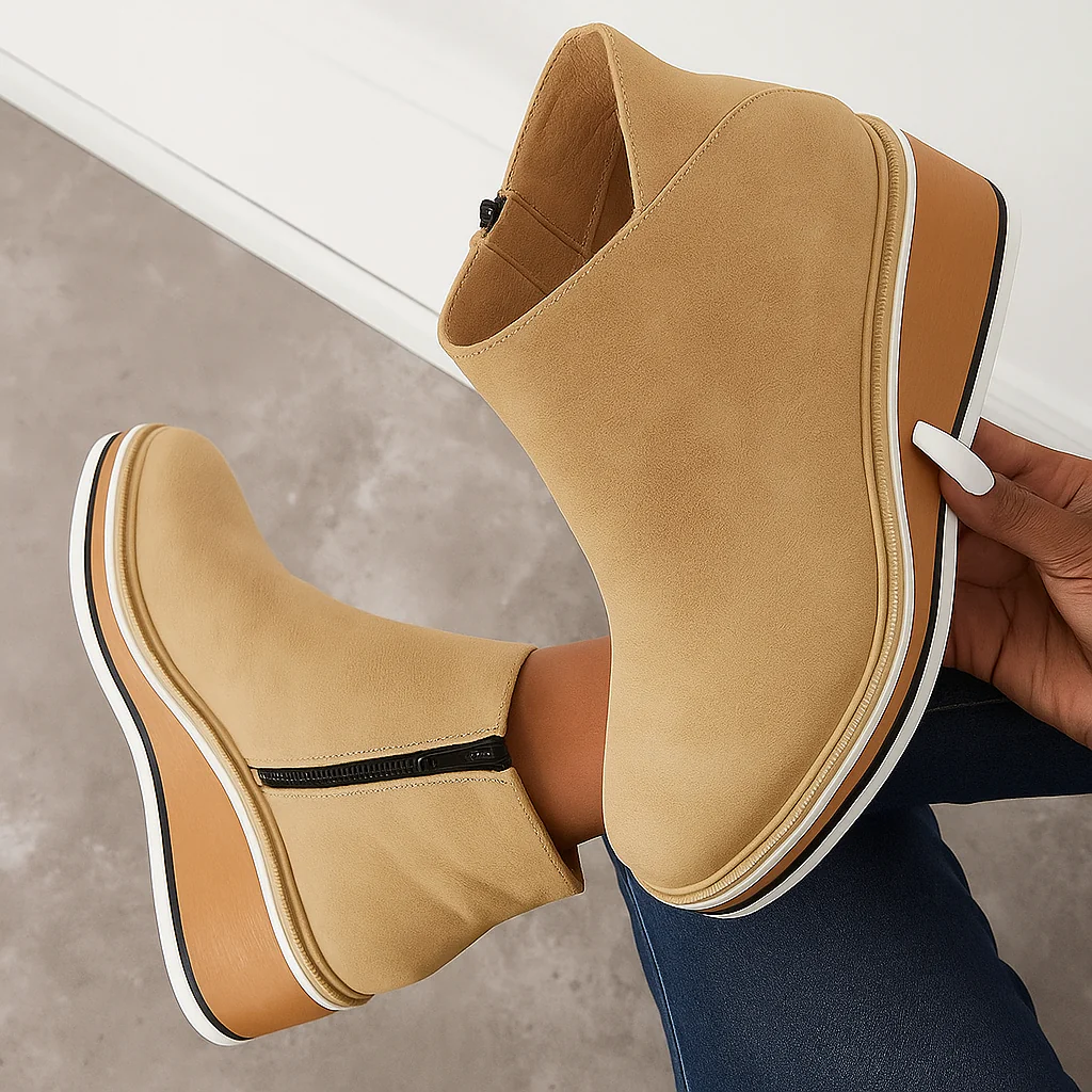 Bottines à plateforme en cuir avec fermeture éclair pour femme – Confort et style quotidien - Image 10