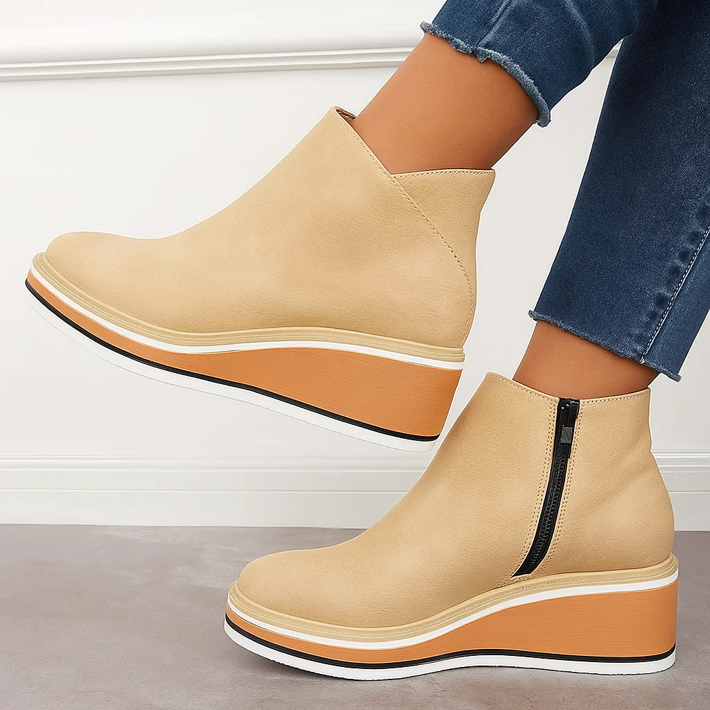 Bottines à plateforme en cuir avec fermeture éclair pour femme – Confort et style quotidien - Image 11