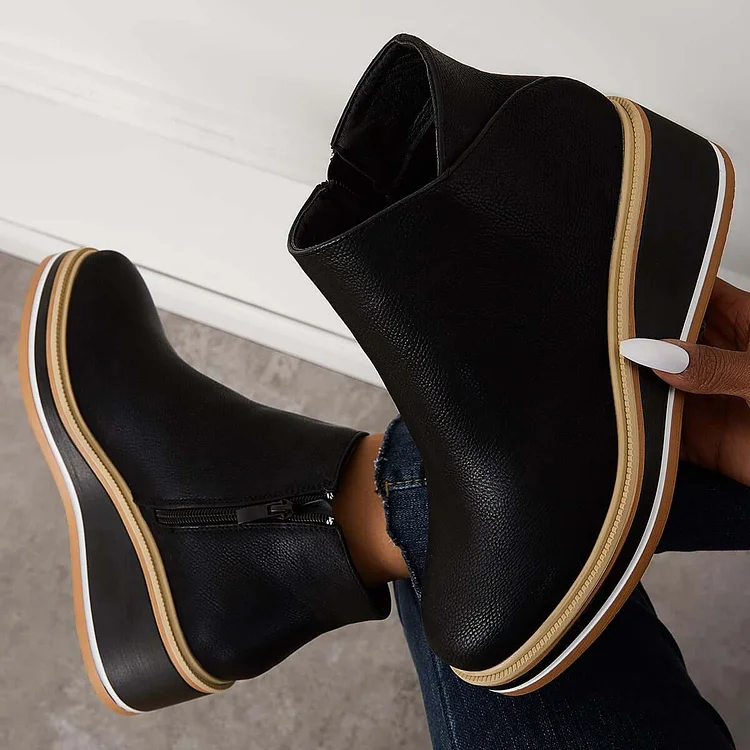 Bottines à plateforme en cuir avec fermeture éclair pour femme – Confort et style quotidien - Image 14