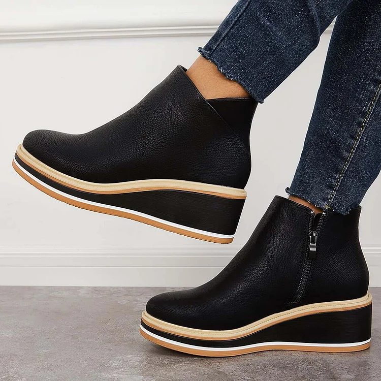 Bottines à plateforme en cuir avec fermeture éclair pour femme – Confort et style quotidien - Image 16
