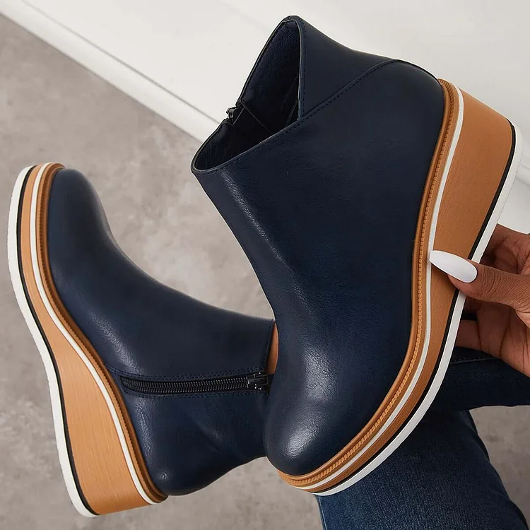 Bottines à plateforme en cuir avec fermeture éclair pour femme – Confort et style quotidien - Image 6