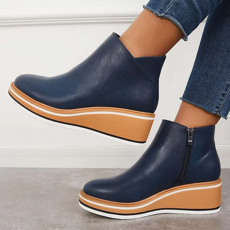 Bottines à plateforme en cuir avec fermeture éclair pour femme – Confort et style quotidien - Image 8
