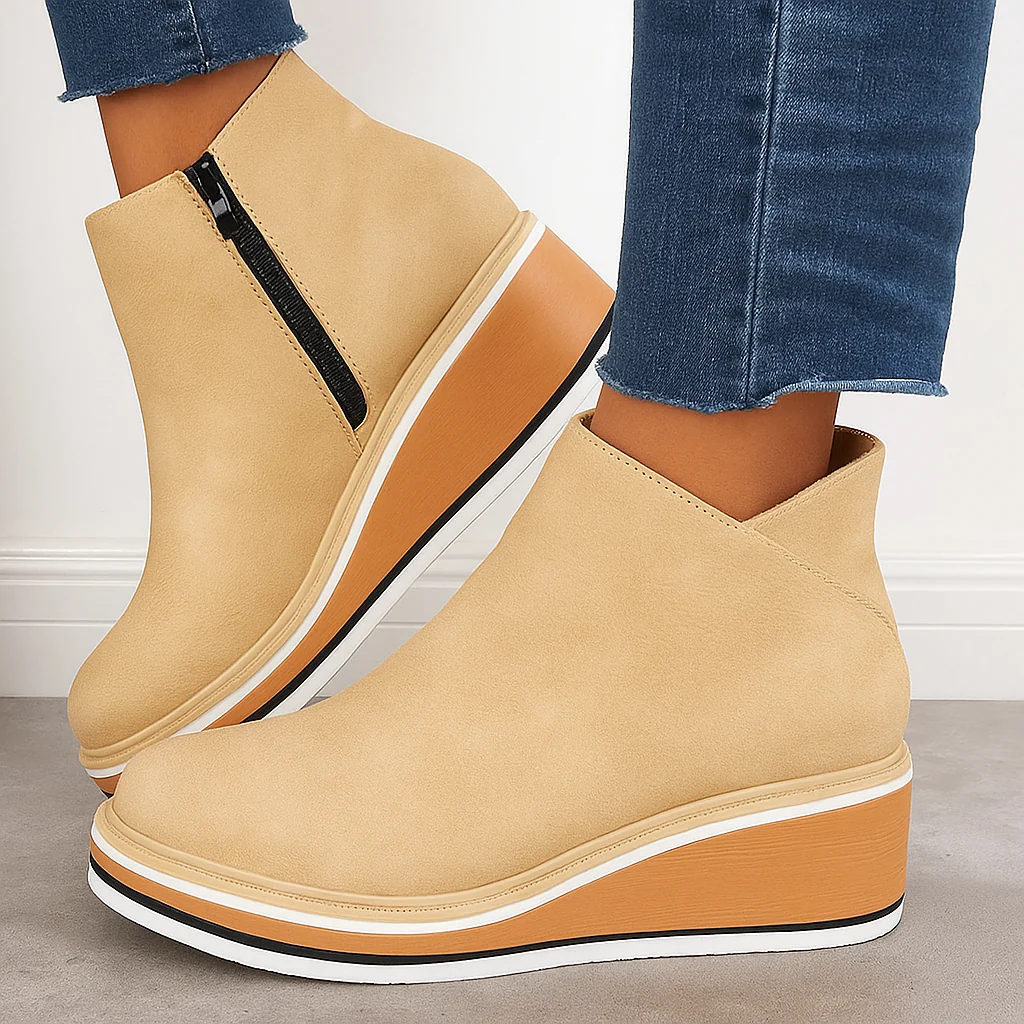 Bottines à plateforme en cuir avec fermeture éclair pour femme – Confort et style quotidien - Image 9