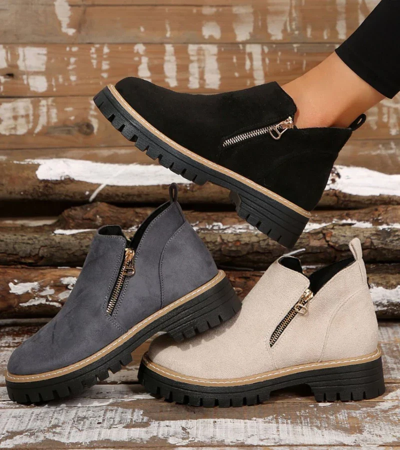 Bottines Confort Femme – Bout Rond avec Plateforme et Fermeture Zippée - Image 11