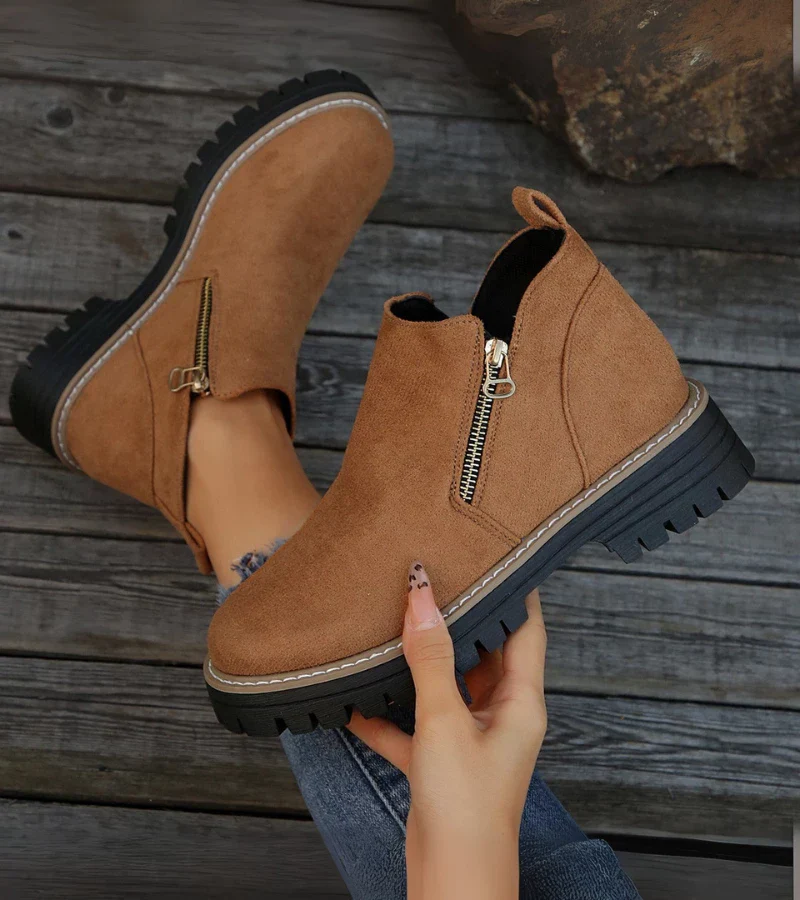 Bottines Confort Femme – Bout Rond avec Plateforme et Fermeture Zippée - Image 12