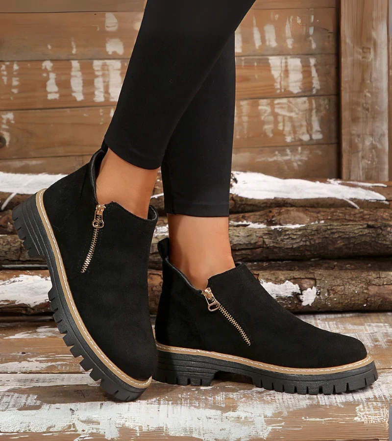 Bottines Confort Femme – Bout Rond avec Plateforme et Fermeture Zippée - Image 3