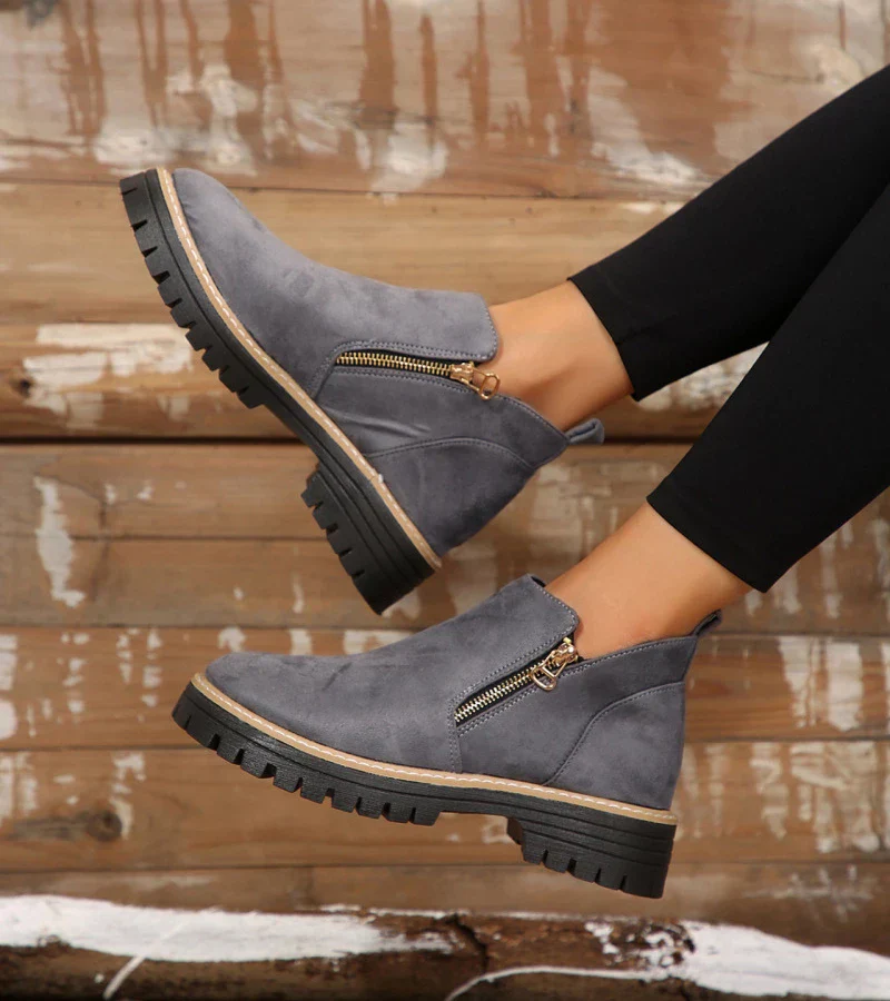 Bottines Confort Femme – Bout Rond avec Plateforme et Fermeture Zippée - Image 4