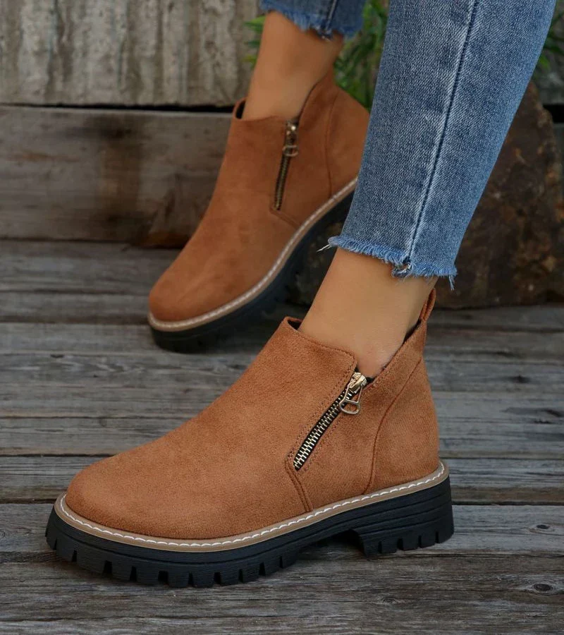 Bottines Confort Femme – Bout Rond avec Plateforme et Fermeture Zippée - Image 6