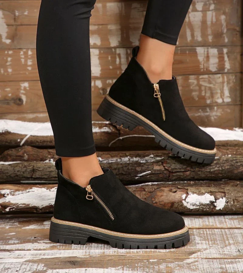 Bottines Confort Femme – Bout Rond avec Plateforme et Fermeture Zippée - Image 9