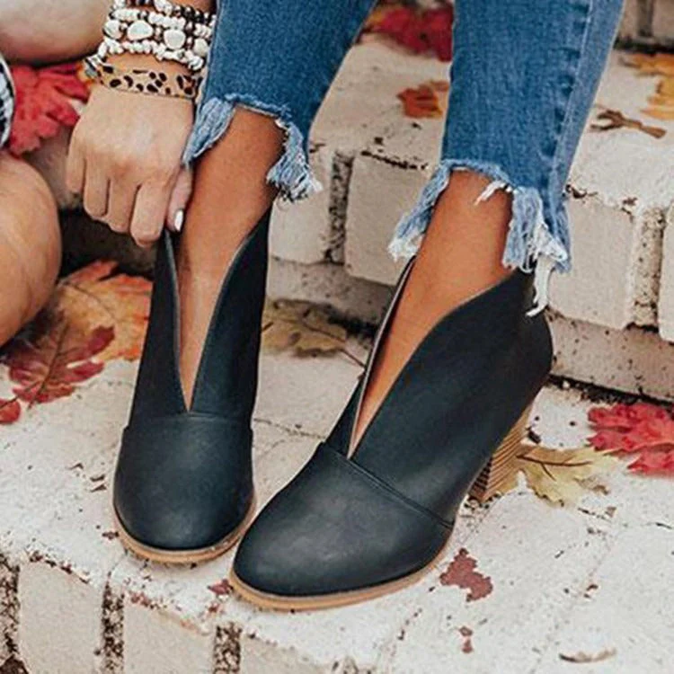Bottines Femme à Coupe V – Style Chic à Enfiler avec Talon Épais - Image 3
